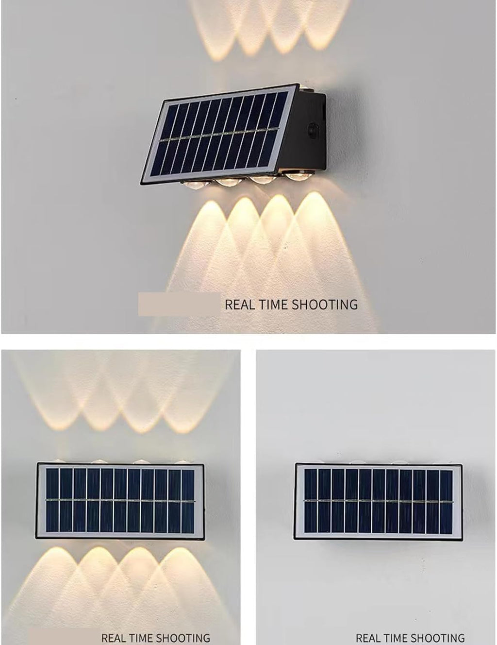 Dado que a potência é de apenas 4 W e é um produto solar, a luz não é tão brilhante quanto a intensidade da iluminação tradicional. No entanto, utilizamos 4+4 pérolas de luz, iluminação dupla na parte superior e inferior da luz solar e dos modos de ajuste da intensidade do brilho, para que se converta em um elemento decorativo adaptável.